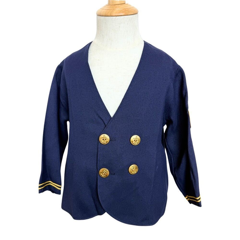 Vintage Boys Navy Military Style Jacket Nautical Sailor Gold Button Blazer